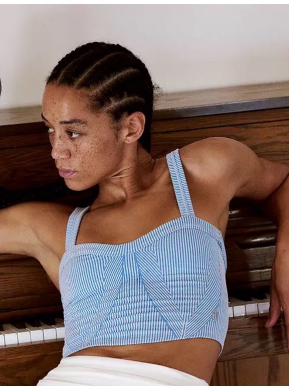 Striped Blue Crop Bustier Top